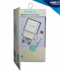 KUĆNI PUNJAČ +CLASS USB 2.1A+USB KABEL MIKRO BIJELI