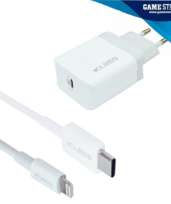 KUĆNI PUNJAČ +CLASS ZA APPLE IPHONE USB-C PD 20W BRZI+ USB LIGHTNING BIJELI-www.GameStore.hr